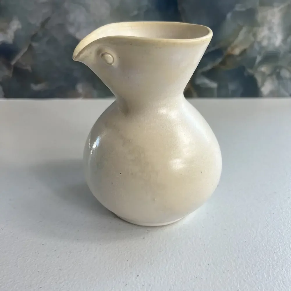Studio Art Pottery Pitcher Handmade Ivory Stoneware Speckled Signed I.V.I